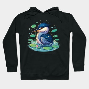 Kawaii Anime Heron Bath With Water Lily Hoodie